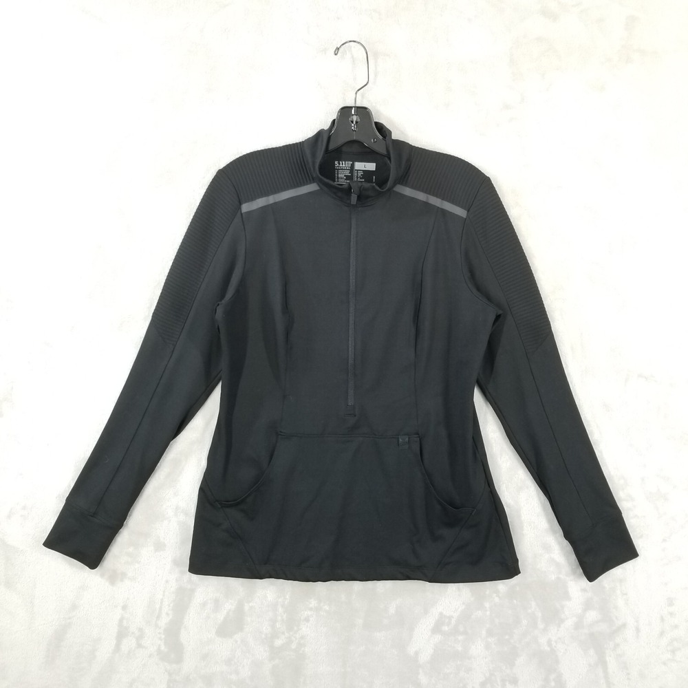 5.11 Tactical Pullover Women L Black Half‎ Zip Stretch Pocket Reflective Strip